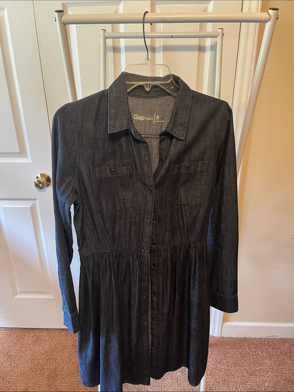 GAP Dark Denim Long-Sleeve Shirt Dress - Black PTP 19”